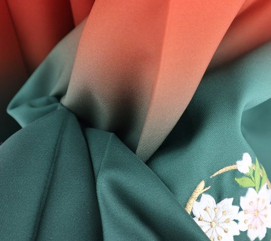 卒業式袴単品レンタル[刺繍]朱色×緑ぼかしに桜刺繍[身長158-162cm]No.585